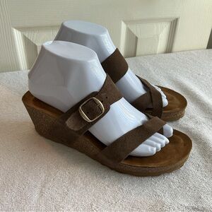 Elegant Brown Suede Wedge Sandals